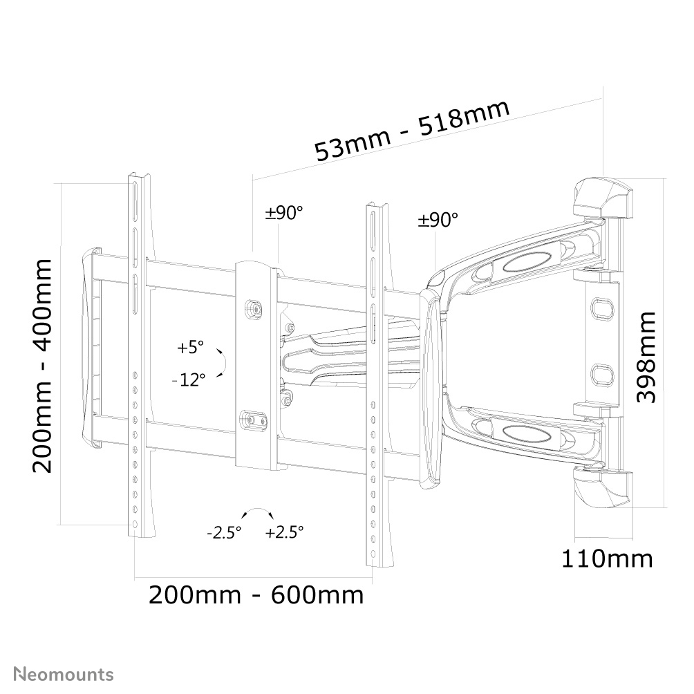 Neomounts LED-W700SILVER TV-Wandhalterung 32-60" - volle Bewegung